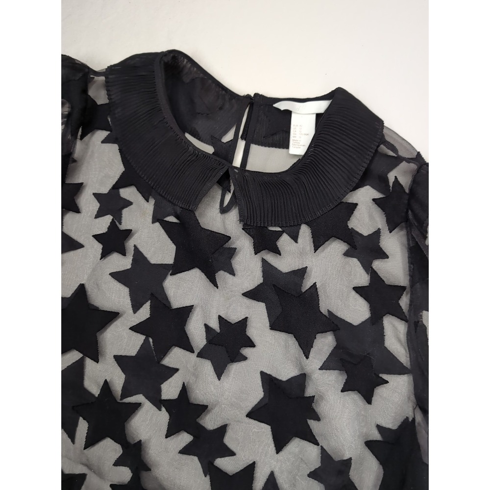 H&M Women's 12 Transparent Blouse Black Stars Whimsigoth Coquette‎ Layer Punk